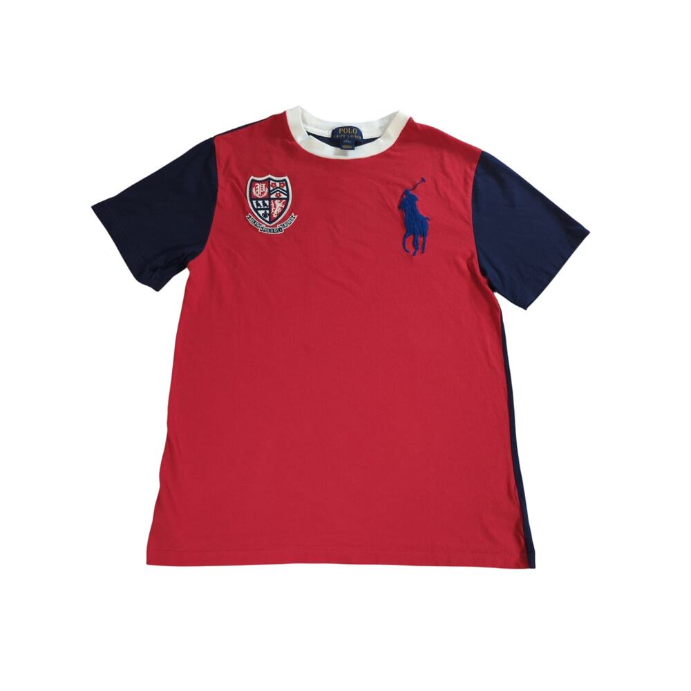 Polo Ralph Lauren Boys/Teens L (14‑16) Crest Logo T‑Shirt Red Navy Sleeve - Picture 1 of 15